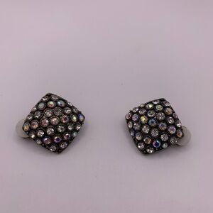 Vintage gold tone square rhinestone clip earrings